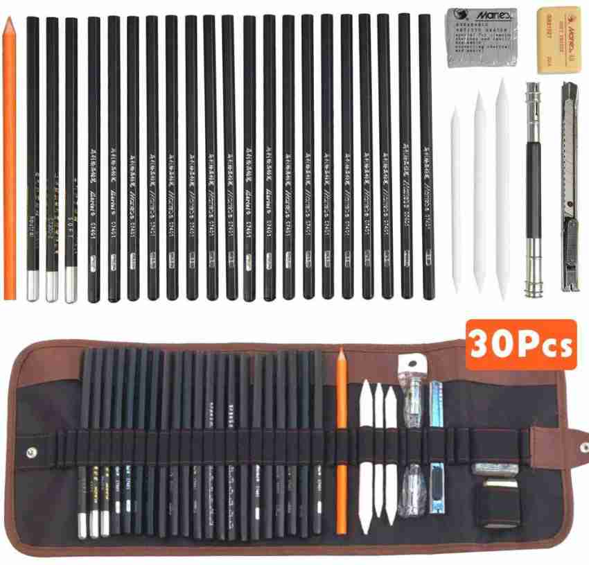 SHAFIRE 30 Pcs Art Supplies Artist Sketching Kit for Adults  Children Adults with Pencils, Charcoal Pencils, Canvas Pencil Bag and  Accessories - Pencil case